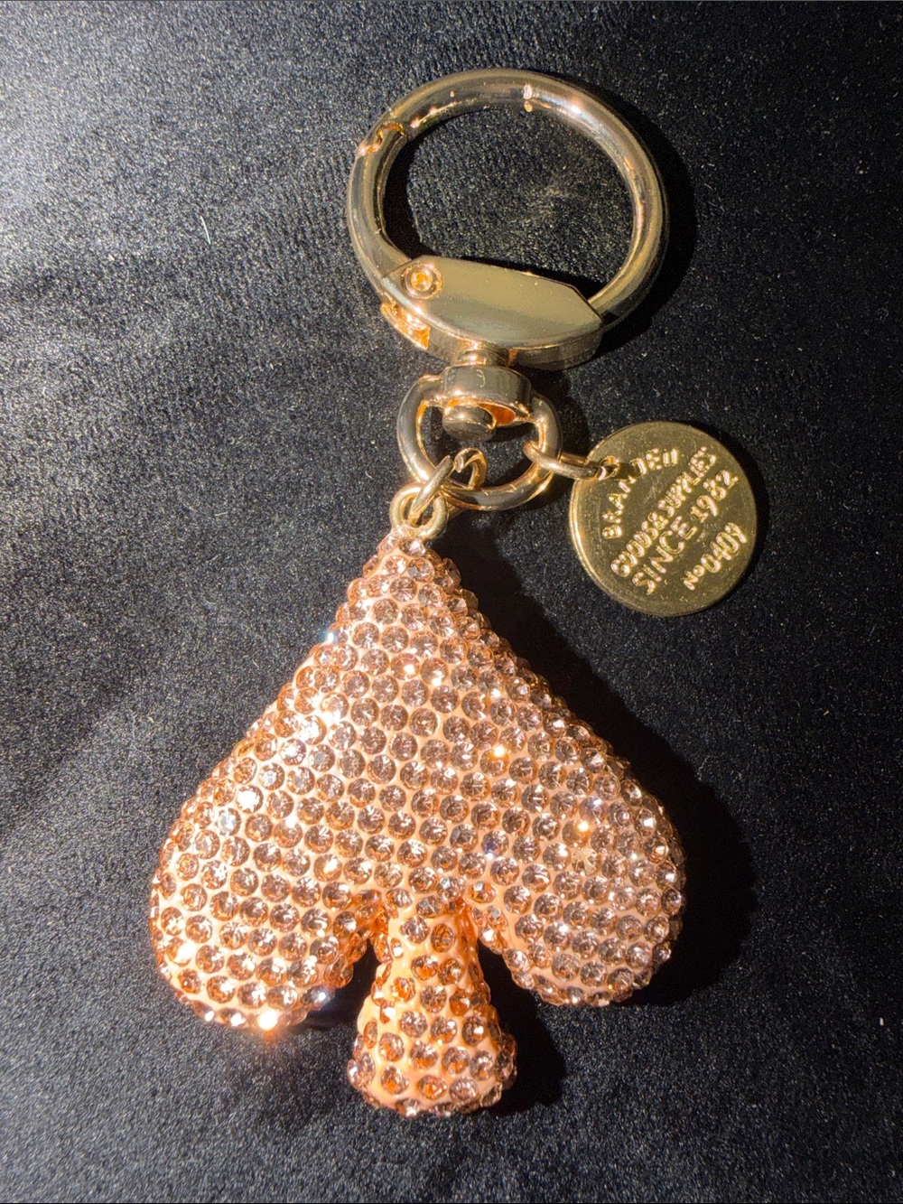 Spade stamped keychain/bag charm pink rhinestones,gold meta like new,